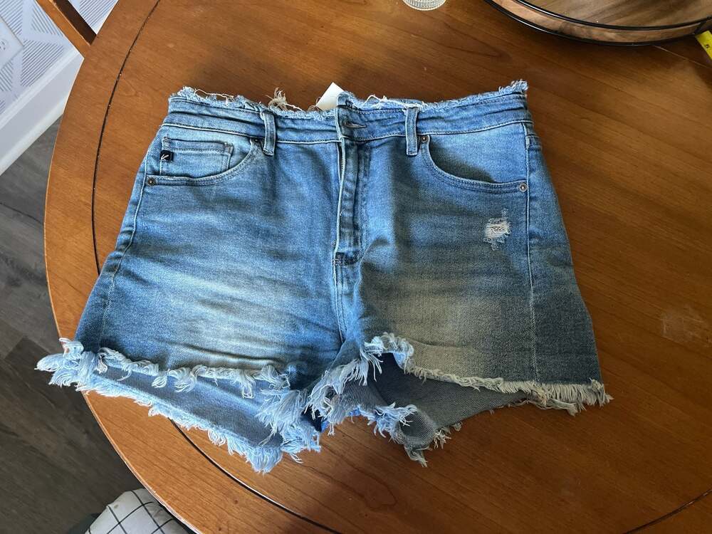 KanCan KC7162M High Rise Frayed Waist Distressed Denim Shorts Size 13/30